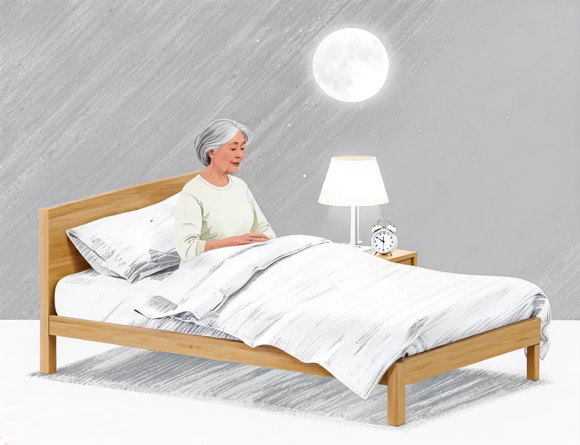 中途覚醒：夜中に目が覚めて時計を見る50代女性