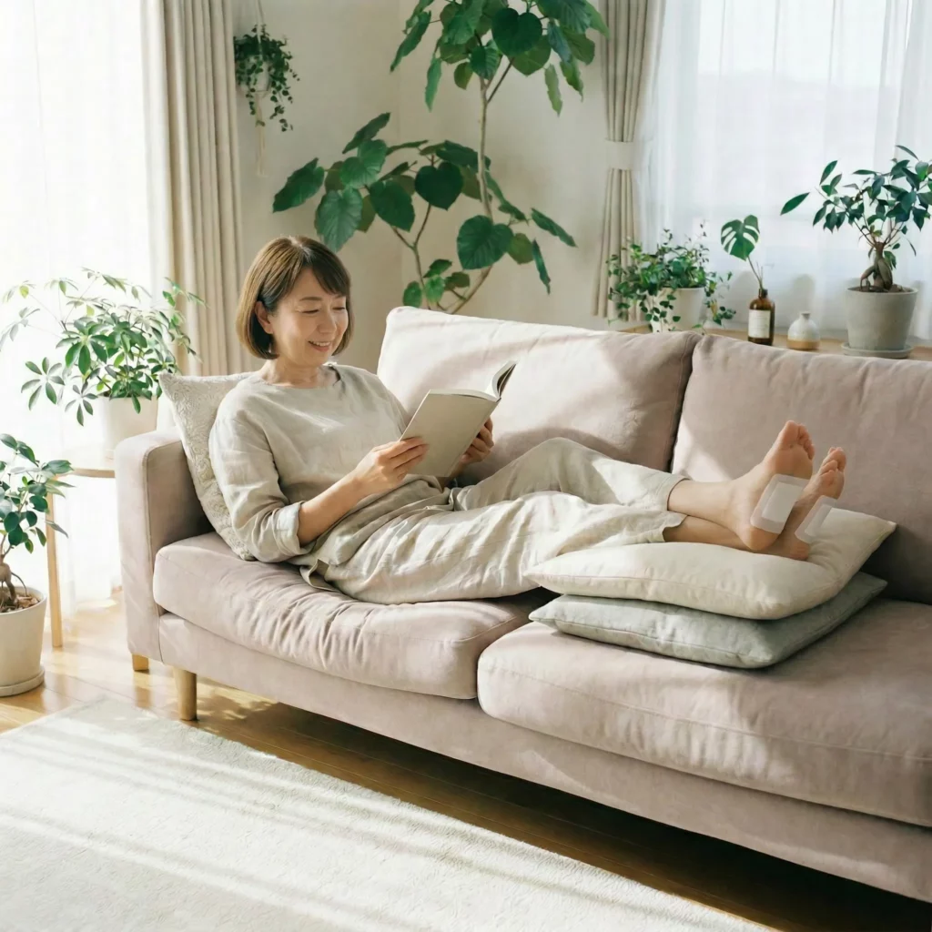 足元ケアとして足を少し高くして休む冷えむくみ対策のセルフケアイメージ