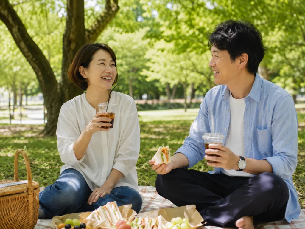 食欲不振 公園で軽食をとる夫婦