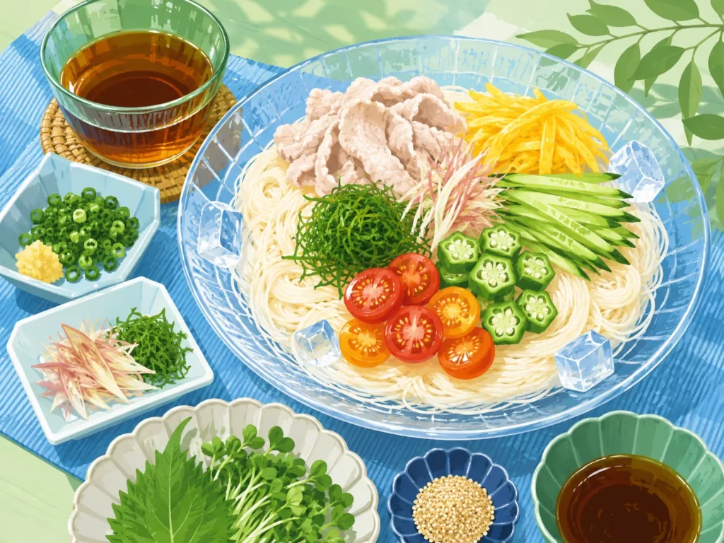食欲不振 具材をプラスしたそうめんのイラスト