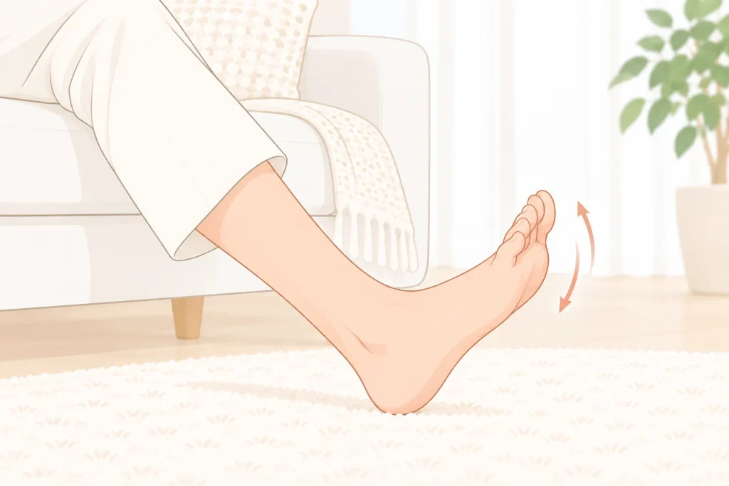 ふくらはぎ：足首を動かすシンプルなストレッチのフラットイラスト